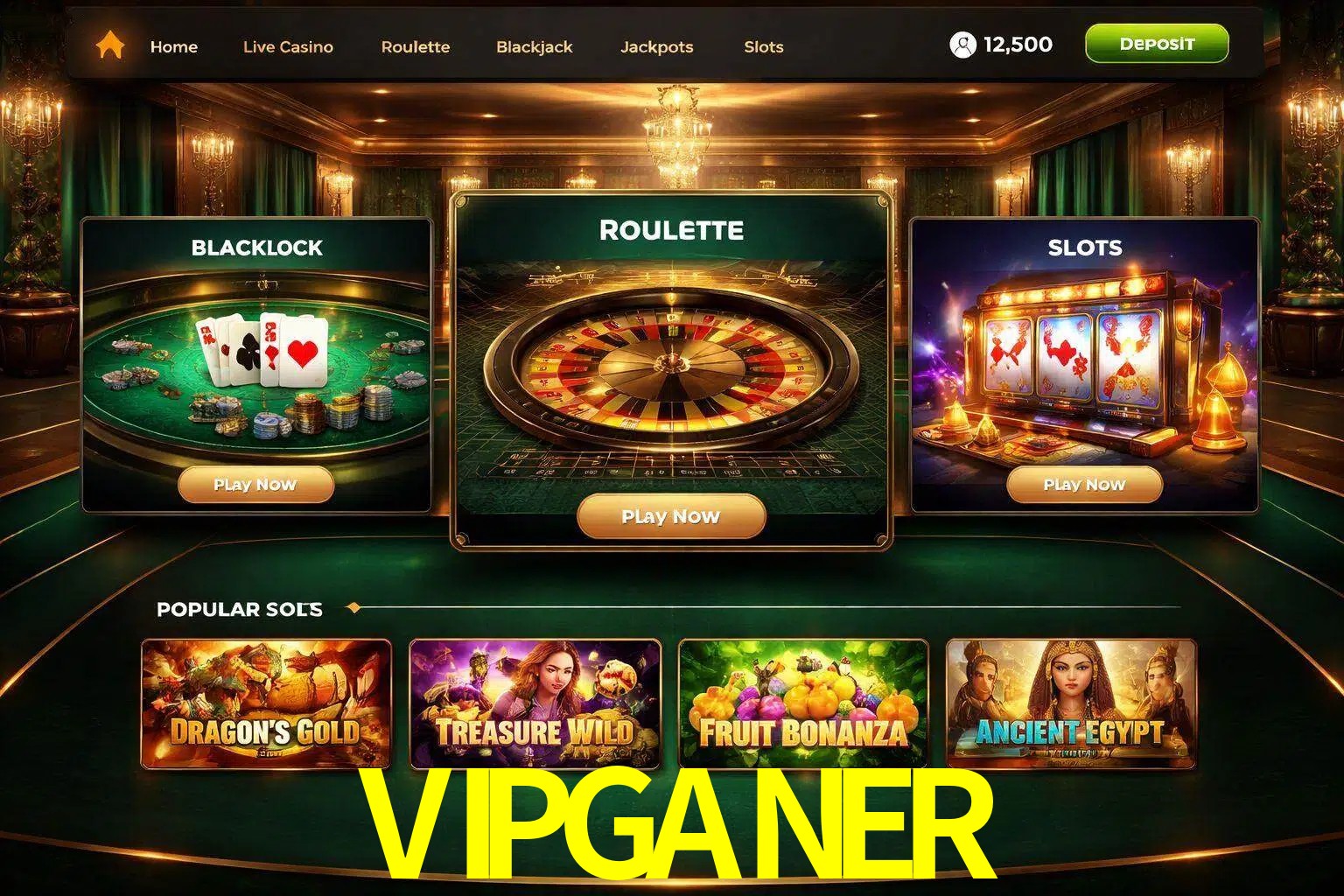 Vista de la plataforma VIPGANER Casino mostrando categorías organizadas de juegos en línea